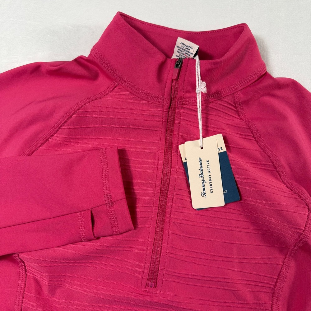 Tommy Bahama Everyday Active Pullover Womens XS Pink Ribbed 1/4 Zip UPF 50 NWT